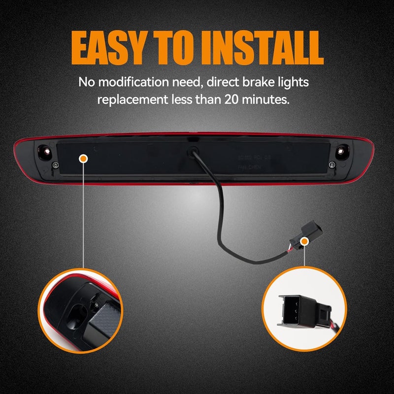 Cxdar Third 3rd Brake Light, LED High Mount Stop Light for 2007-2013 Chevy Silverado/GMC Sierra 1500 2500HD 3500HD, Rear Center Cab Roof Tail Cargo Lamp, Red Lens - Image 4